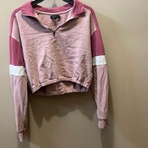 L.A. Hearts Cropped Purple Pink White Quarter Zip Sweatshirt Size S